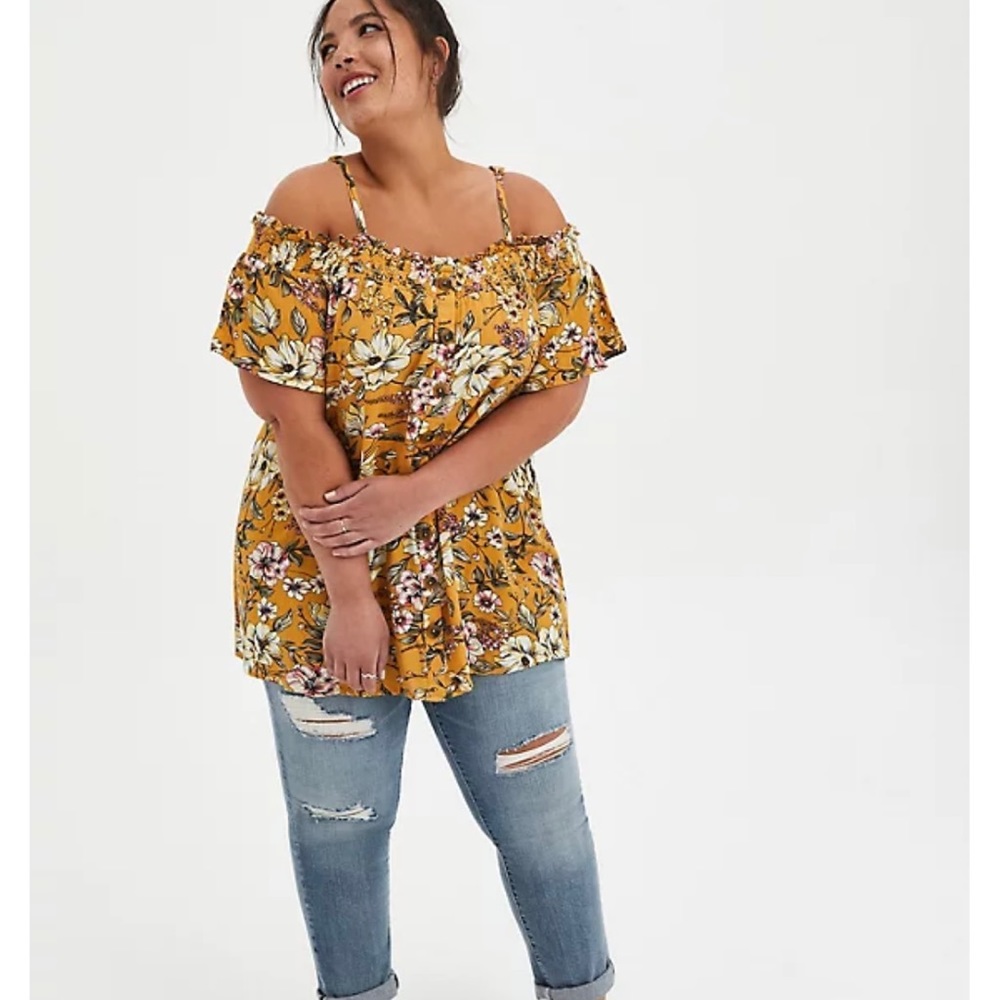 Torrid Mustard Yellow Floral Top 3 XL NWTS